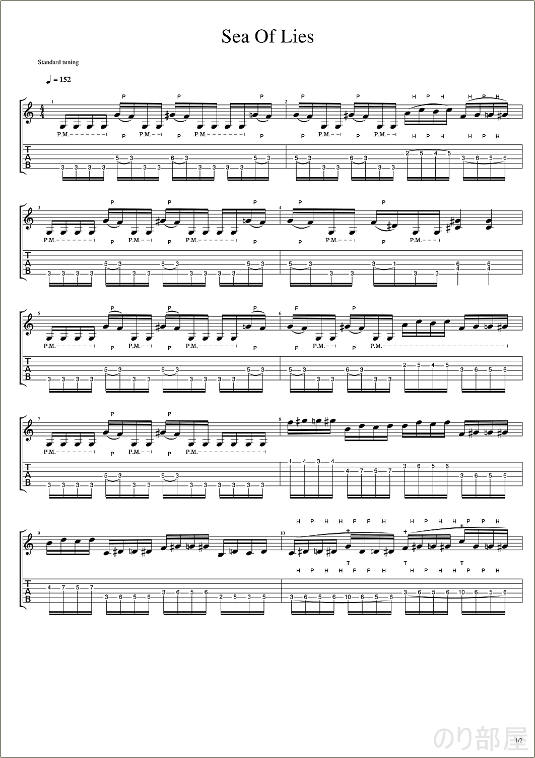 Sea Of Lies の イントロの TAB譜を作ってみました。　【TAB】Sea Of Lies (Intro) / Symphony X　イントロ部分がテクニカルで小指の練習に最適でオススメ！