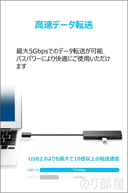 Anker USB3.0 ハブ ウルトラスリム 4ポート高速ハブ のAmazonでの画像　【徹底解説】Anker USB3.0 ハブが小さくて軽くて安くてオススメ！使い方や付属品､大きさ重さ値段を解説！【ウルトラスリム 4ポートハブ】