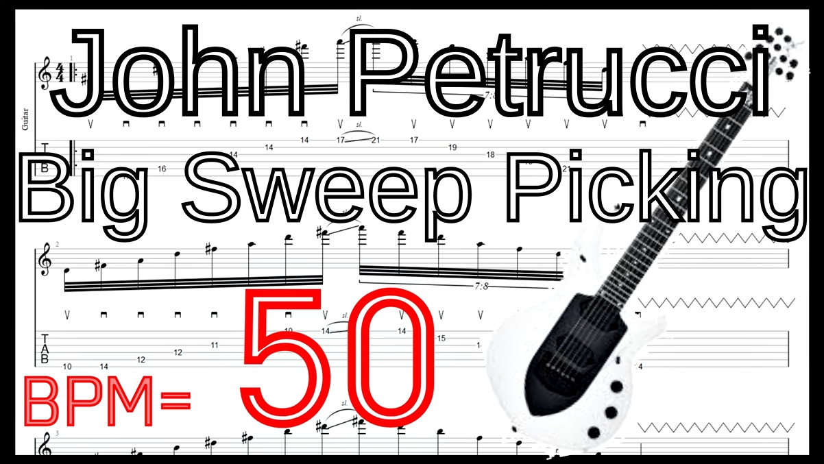 【動画】ジョン･ペトルーシの大型6弦スウィープピッキングの練習動画のBPMを細かく分けた動画 ジョン･ペトルーシの大型6弦スウィープピッキングを練習して上手くなる！【ギター】【TAB】ジョン･ペトルーシのギターのオススメ練習方法。速弾き･フルピッキング､スウィープ､タッピング､レガートなどバランスよく練習できます！