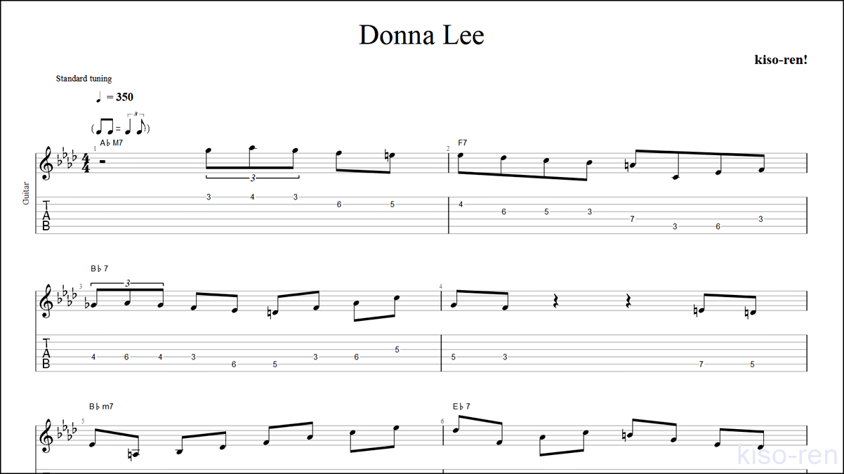 Guitar TAB Donna Lee(ドナ･リー) をギターで絶対弾ける練習方法。難しいJazz曲をゆっくり練習してピッキングを上手くなろう！【動画】