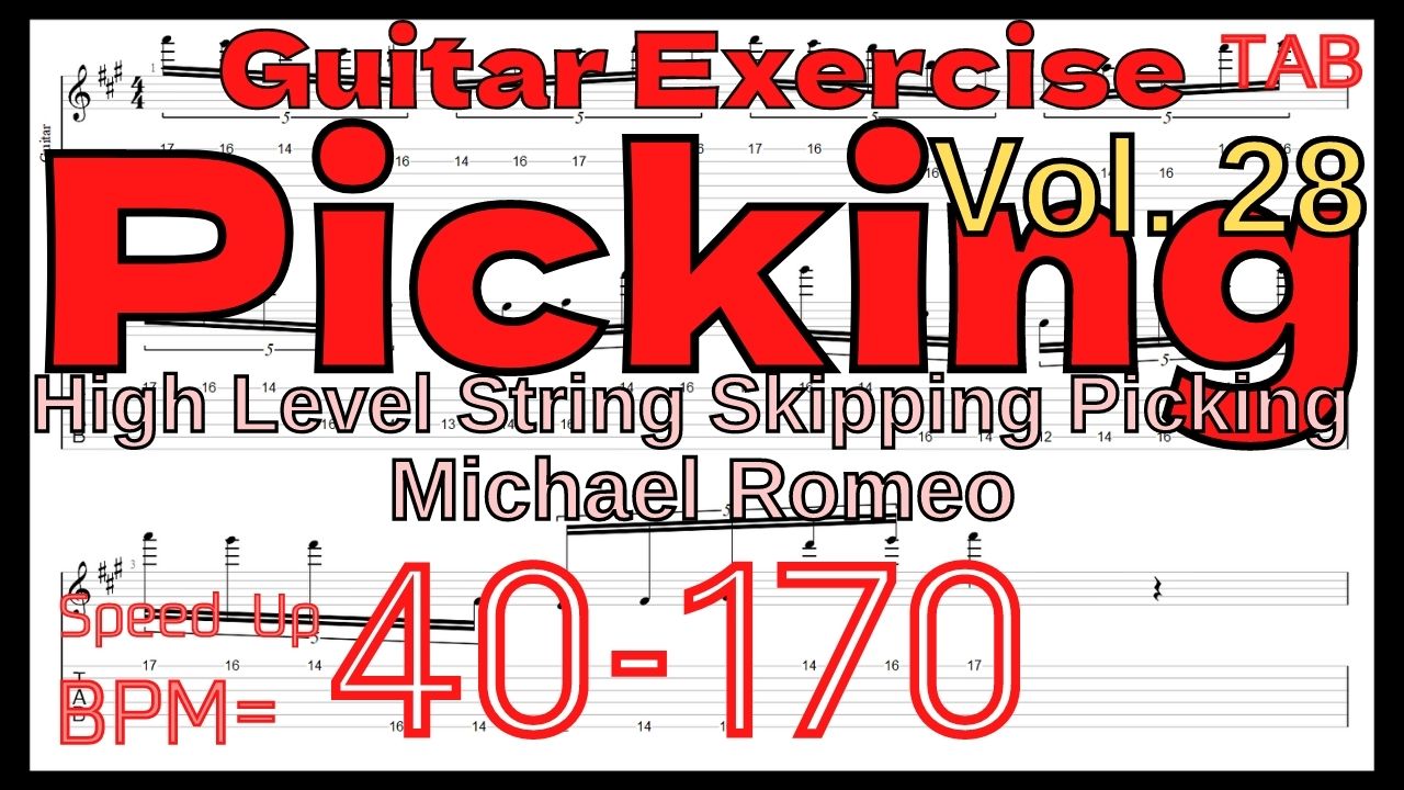 【ギターのピッキング上達練習】High Level String Skipping Picking / Michael Romeo マイケルロメオ スキッピング ピッキング基礎練習【Guitar ギターキソレン】ギターのピッキングが上手くなりたい人にオススメのフレーズ特集｡初心者さんにもオススメ！
